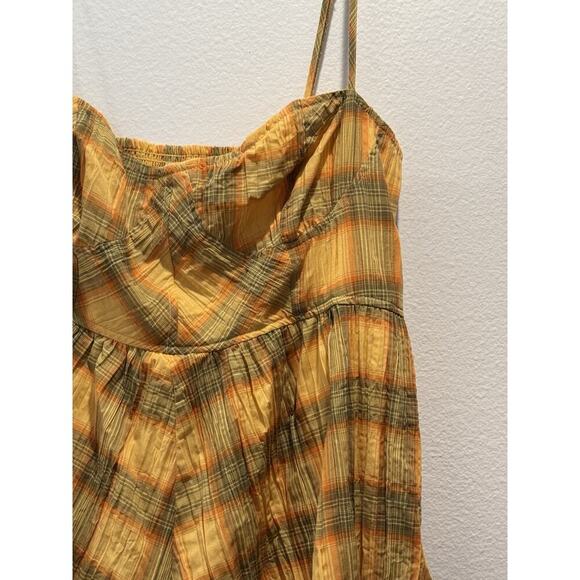 Urban Outfitters Romper Size Large Plaid Yellow Lorelei Crinkle Playsuit Western - Picture 3 of 7